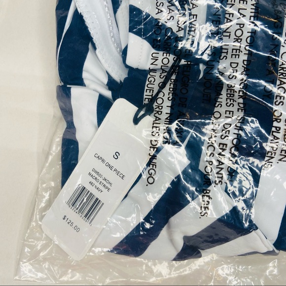 New with Tags WeWoreWhat Tie Front Capri One Piece Navy & White Stripes - Picture 3 of 3